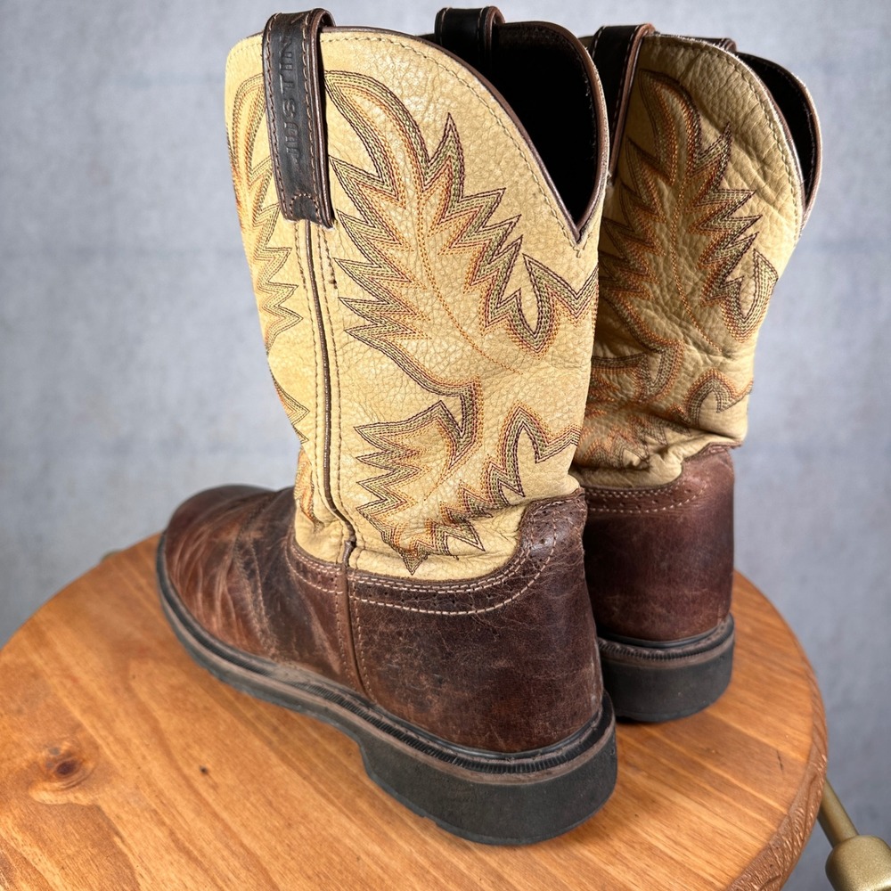 Justin Work Boots Mens 12EE Brown Leather Good WK4660 Western Square Toe - Picture 8 of 13